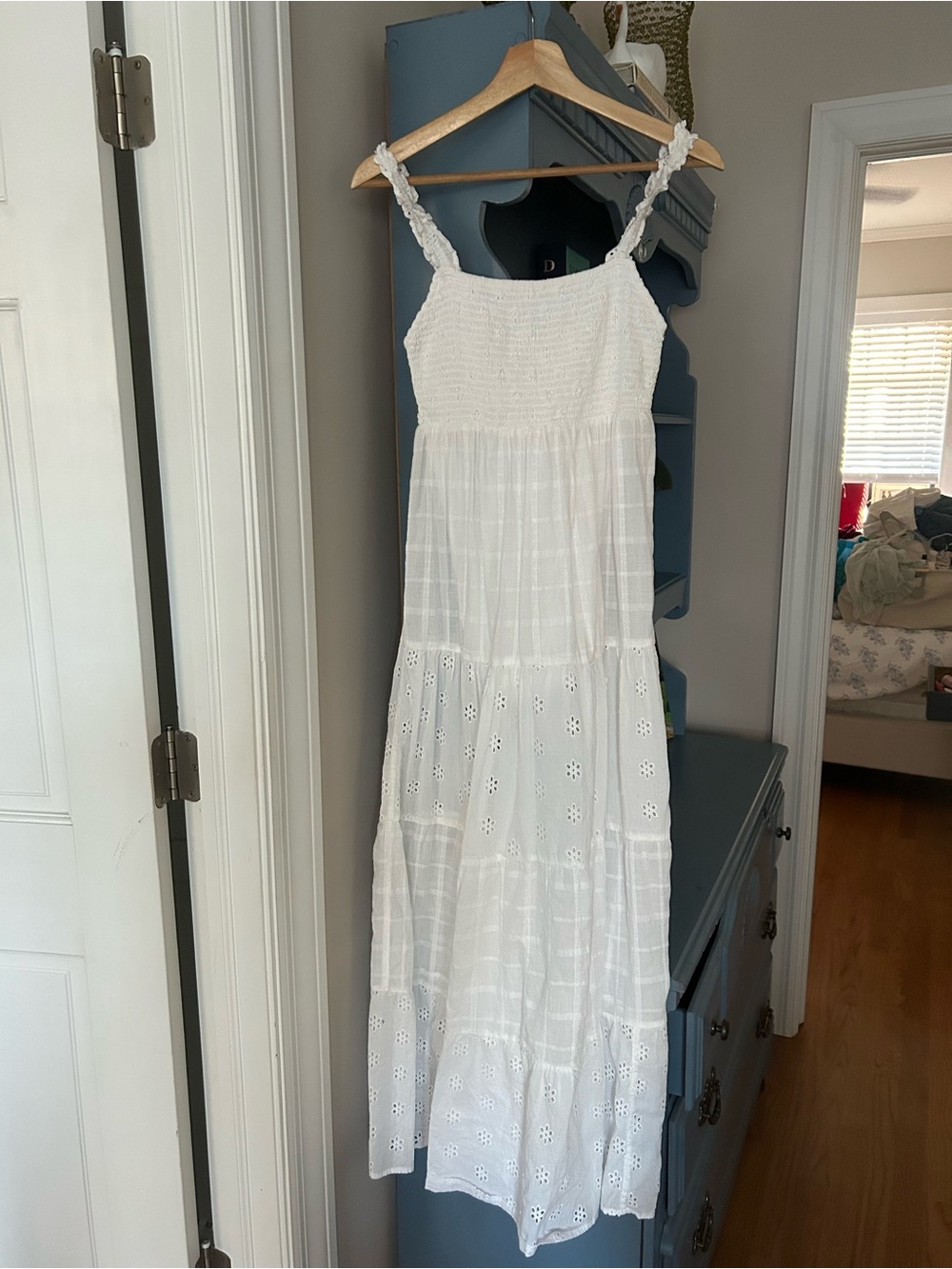 Roxy White Eyelet Smocked Maxi Dress